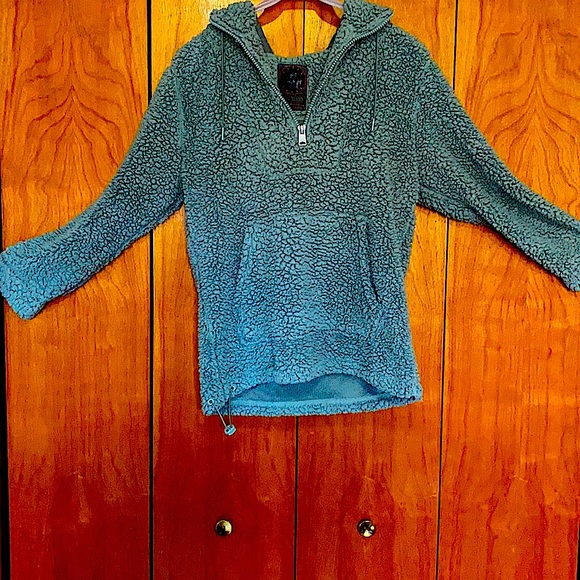Sherpa pull over half zip Gray/blue sweater SM - Picture 1 of 4